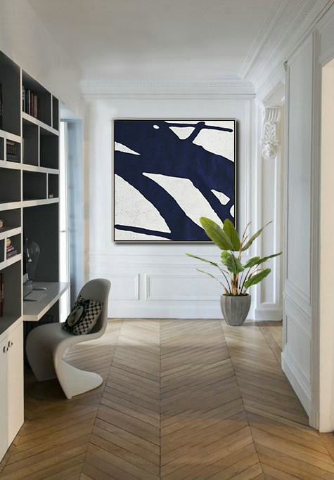 Hand Painted Abstract Art,Hand Painted Navy Minimalist Painting On Canvas,Colorful Wall Art